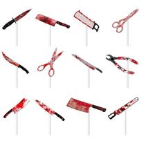 Halloween Cake Toppers – Bloody Knife & Cleaver Paper Flags for Spooky Party Cupcakes, Desserts, and Treats Decoration Halloween flag white