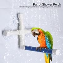 Suction Cup Plastic Pipe Pet Bird Parrot Toy Standing Rack Platform Shower Perch Bathing Supply white