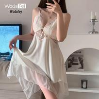 Irregular Hem Satin & Lace Nightgown: Pure Desire Loungewear for Spring & Summer Medium gray
