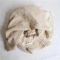 Baby Double-layer Gauze Tassel Cover Blanket, Baby Pure Cotton Windproof Shawl, Holding Blanket, Children's Bath Towel 100x120 chaki
