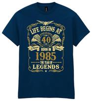 Life Begins at 40 Mens Birthday T-Shirt Born in 1985 Legends 40th Gift Gold Text XL įvairiaspalvis