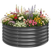 Galvanised Raised Garden Bed with Safety Edging, Outdoor Raised Planter Box with Gloves, 120 x 120 x 43cm, Dark Grey 120 x 120 x 43 cm tamsiai pilka spalva