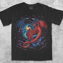 Dueling Dragons Vintage 90s T-Shirt, Fantasy Dragon Battle Graphic Tee, Retro Mythical Creature Art Shirt, Gothic Y2K Unisex Gift Top M brown