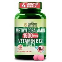 Vlado's Himalayan Organics Vitamin B12 Tablets 1500 mcg -Active form of Methylcobalamin Vitamin B12 Supplements for Men & Women- 120 Veg Tablets