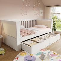 90x200 cm Daybed White with 2 Drawers, Wood, Rounded Armrests, Comfortable Backrest, Perfect for Small Apartments, Easy Assembly, Without Mattress 208 x 95 x 74 cm balta