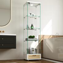 Moderni stiklinė vitrina su stalčiais, su LED apšvietimu, vienos durų su keturiomis lentynomis, svetainei ir miegamajam, balta - A167/P42.5/G36.5 cm 42.5 x 36.5 x 167 cm balta
