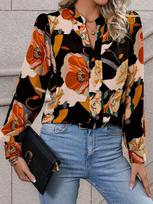New printed turtleneck ruffle edge long-sleeved blouse S multi