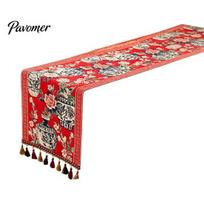 Tassel Edge Table Runner Jacquard Floral Runner, Vintage Peony Farmhouse Sophisticated Centerpiece with Tassels for Home Wedding Party Decor S 1 beige