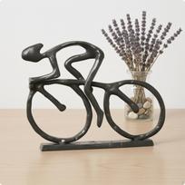 Cast Iron Cycle Figurine | Textured BronzeColored Finish, Cyclist Sculpture with Rectangular Base, black