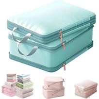 Ultra Space Saving Self Compression Organizer,2-Layer Comforter Storage Bag,Large Capacity Compression Storage Bags with Zipper S(36x26x20cm) pilka