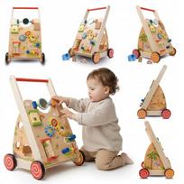 Sun Baby medinė 2-in-1 vaikštynė su manipuliacine lenta ir rūšiuokliu XXL