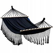 Boho stiliaus sodo hamakas su kutais ir skersiniu, dvivietis Santia 220x160cm, juodas, POTENZA