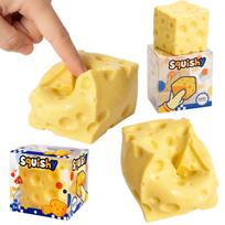 Geltonas sūrio kubelio vazelininis antistresinis gniuždukas Squishy XL, 5 cm