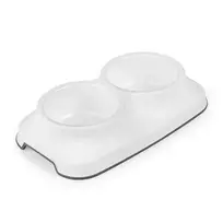 Happet dvigubas dubenėlis gyvūnui GLAM, plastikinis, baltas, 2x0.4L