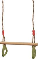 Small foot 6120 2-in-1 trapecija su gimnastikos žiedais, vaikiškos medinės sūpynės su metaliniais žiedais pakabinimui, nuo 3 metų, raudonos, 45 x 14 x 180 cm