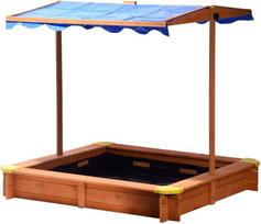 Dobar 94350fsc Smėlio dėžė iš Fsc medienos su pakreipiamu stogu, kurio aukštis reguliuojamas, su Uv 801 apsauga, 117 x 117 x 117 cm, įskaitant pagrindo brezentą