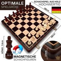 Apeqi® Premium magnetiniai šachmatai, aukštos kokybės mediena, 38 x 38 cm, 2 papildomos karalienės, dovanos idėja, elegantiška šachmatų lenta, aukštos kokybės sulankstoma šachmatų lenta su 34 šachmatų figūromis