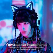 Yowu Rgb ausinės su katės ausimis Ce belaidės 5.2 sulankstomos žaidimų ausinės (3g, juodos)