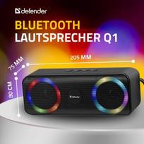 Defender Bluetooth kolonėlė Q1 Portable, muzikos grotuvas su Rgb Led apšvietimu, Usb/micro Sd Kortelės/aux-in atkūrimas, True Wireless Stereo laisvų rankų funkcija, Fm imtuvas, Mp3 grotuvas, Bluetooth kolonėlė