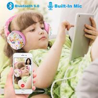Jyps vaikiškos bluetooth ausinės, vienaragio ausinės belaidės vaikams su laidu, bluetooth ausinės mergaitėms su mikrofonu, mokyklinės ausinės vaikams nuo 3-10 metų, rožinės