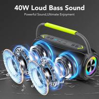 Bluetooth kolonėlė su nešimo rankena, 40 w muzikos grotuvas, bluetooth kolonėlė su dvigubais žemų dažnių garsiakalbiais, ipx7 atspari vandeniui, rgb apšvietimas, tws poravimas, aux, tf kortelė, tinkama vakarėliams/lauke/kelionėms