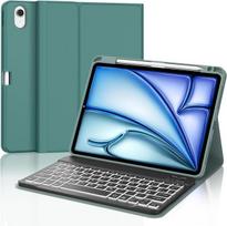 Klaviatūra, skirta ipad air 11 2025 m3/2024 m2, 7 spalvų apšvietimas, apsauginis dėklas su rašiklio laikikliu, dėklas su bluetooth magnetine qwertz klaviatūra, skirta ipad air 7-osios/6-osios kartos 11 colių m3/m2, tamsiai žalia