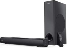 Creative Stage 2.1 kanalų soundbar su žemų dažnių garsiakalbiu televizoriui, kompiuteriui ir itin plataus ekrano monitoriams, bluetooth/optical įvestis/tv arc/aux įvestis, nuotolinio valdymo pultas ir sieninis montavimo rinkinys