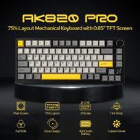 Epomaker Ajazz Ak820 Pro Gasket mechaninė klaviatūra su laidiniu/bluetooth/belaidžiu ryšiu, Tft ekranu, apšviesta Rgb, garsą sugeriančia puta, skirta Win/mac/pc (pilka, Ajazz Flying Fish Switch)