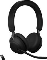 Jabra Evolve2 65 belaidės Pc ausinės su įkrovimo stovu, triukšmo slopinimu, Microsoft Teams sertifikuotos stereo ausinės su ilgai veikiančia baterija, Usb-a Bluetooth adapteris, juodos spalvos