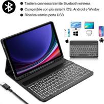 Klaviatūra, skirta samsung galaxy tab s9 fe 11 colių 2023 (sm-x710/x716b/x718u), 7 apšvietimo funkcijos, itališka bluetooth klaviatūra, magnetinis nuimamas apsauginis dėklas 11 colių (juoda)