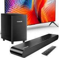 Tonor televizoriaus soundbar su žemų dažnių garsiakalbiu, 2.1 kanalo soundbar televizoriams/pc, 5.3 bluetooth garsiakalbis televizoriui, 3 eq režimai/bassmx/dsp/3d erdvinis garsas, namų kino garso sistema, hdmi arc/optical/aux/usb