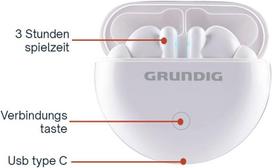 Grundig belaidės bluetooth ausinės, tikros belaidės sportinės ausinės, ausinės iki 9 valandų grojimo laiko, usb-c greitas įkrovimas, patogus prigludimas, baltos