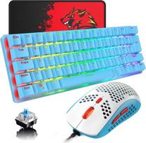 Mechaninė žaidimų klaviatūra su uk išdėstymu rgb 14 apšvietimo efektų mini 62 klavišai c tipo kabelis + lengva rgb 6400dpi korėta pelė + pelės kilimėlis suderinamas su ps4, xbox, pc, nešiojamuoju kompiuteriu, mac