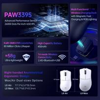 Machenike L8 Max belaidė žaidimų pelė, 26000dpi 1000hz Paw3395 belaidė žaidimų pelė su Rgb įkrovimo stotele, Bt/2.4g/usb-c, žaidimų pelės Pc/xbox/ps/mac (balta)