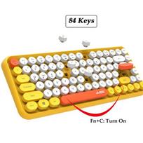 Felicon 308i belaidė retro klaviatūra, bluetooth tyli miela kompiuterio klaviatūra su apvaliais punk stiliaus klavišais, matine tekstūra, kompaktiška 84 klavišų, Qwerty, rašomosios mašinėlės dizainas, geltona, skirta Pc, nešiojamam kompiuteriui, Mac