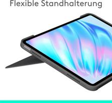 Logitech Combo Touch klaviatūros dėklas, skirtas Ipad Air 11 colių (m2 ir M3), Ipad Air (5 kartos) – nuimama klaviatūra su apšvietimu ir laikikliu, vokiškas Qwertz išdėstymas – pilkas
