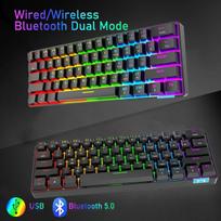 60% mechaninė klaviatūra laidinė/belaidė bluetooth 5.0 dviejų režimų klaviatūra 61 klavišas rgb rainbow led apšvietimas usb type-c žaidimų klaviatūra anti-ghosting klavišai (black/red Switch)