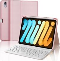 Klaviatūra, skirta ipad mini 7 (a17 pro) 2024/ ipad mini 6 2021, dėklas-klaviatūra, skirta ipad mini 7/6 generazione 8.3 colių, bluetooth nuimama qwertz klaviatūra, skirta ipad mini 6a/7a generazione 8.3 colių, pink