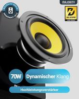 Majority D40x aktyvios lentyninės kolonėlės, 70 W 2.0 geltono kevlaro kūgio monitoriaus kolonėlės, studijinis monitorius su bluetooth, hifi lentyninės kolonėlės su optiniu, Rca, Usb Aux ir nuotolinio valdymo pulteliu