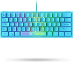 Lexonelec K61 60% mėlyna mini žaidimų klaviatūra Pc Rgb apšvietimas - Uk išdėstymo Qwerty klaviatūra - mechaninis pojūtis ergonomika - anti-ghosting dvigubo šūvio klavišų dangteliai - nešiojamam kompiuteriui