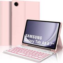 Iveoppe klaviatūra, skirta samsung galaxy tab a9 8.7 colių, dėklas su klaviatūra, skirtas samsung tab a9 2023, bluetooth 7 spalvų apšvietimas, magnetinė, nuimama qwertz išdėstymo klaviatūra, galaxy a9 tab 8.7 colių, rožinė