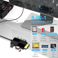 Rocketek usb 3.0 kelių kortelių skaitytuvas, 8 viename sd kortelių skaitytuvo adapteris, skirtas sd/tf/cf/xd/ms/micro sd/usb 3.0, vienu metu skaito 8 prievadus, skirtas sdxc sdhc cfi micro sdxc/sdhc ms mmc uhs-i, skirtas windows/mac/linux