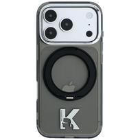 Karl Lagerfeld IML Ring Stand 360 Kameo Metal MagSafe dėklas, skirtas iPhone 18 Pro / 17 Pro, juodas