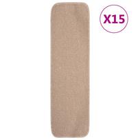 vidaXL Neslystantys laiptų kilimėliai, 15vnt., smėlio, 75x20cm