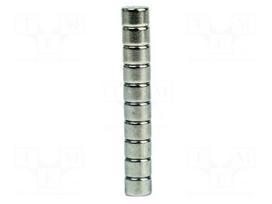Magnet: permanent | NdFeB | 127N | Ø: 6mm | H: 4mm | nickel | disk | 10pcs.