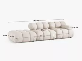 Velvet Right Modular Sofa, "Bellis", 4 Seats, 282x94x70 Made in Europe