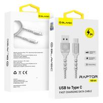 Blavec pynės kabelis Raptor — USB į C tipo — 3 A 1 metras Apple CarPlay/Android Auto (CRA-UC3WS10) baltai-sidabrinis