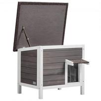 Lauko kačių namelis, 61x50.8x53.5 cm, pilkas, medinis izoliuotas prieglobstis