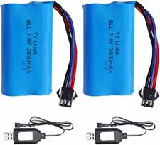 RC ličio jonų akumuliatoriai 7.4V 3000mAh su SM-3P jungtimis, 2 vnt. + 2 USB laidai