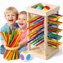 Medinis 2 viename žaidimas „Stick Pyramid“ – krentančios figūros ir kamuoliukai